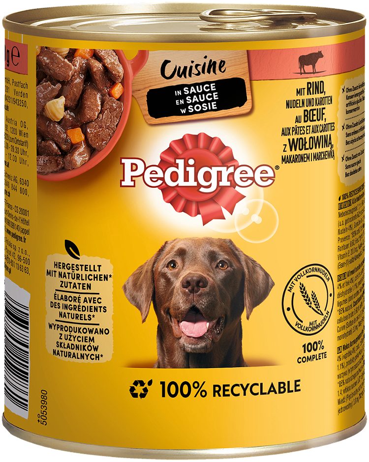 Pedigree Hundenahrung Rind, Gemüse & Nudeln 800 G