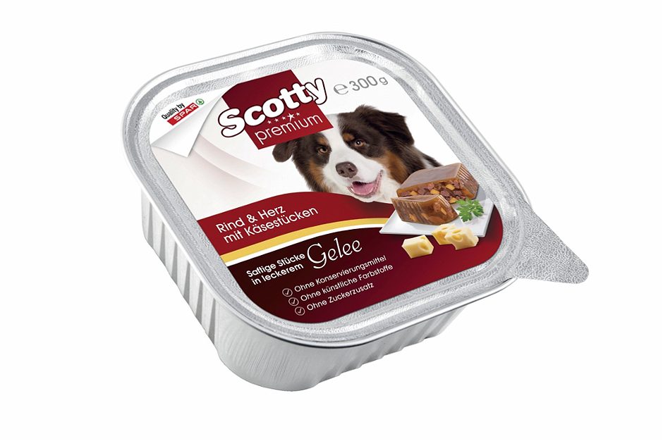Scotty premium Hundenahrung Rind & Herz mit Käsestücken 300 G