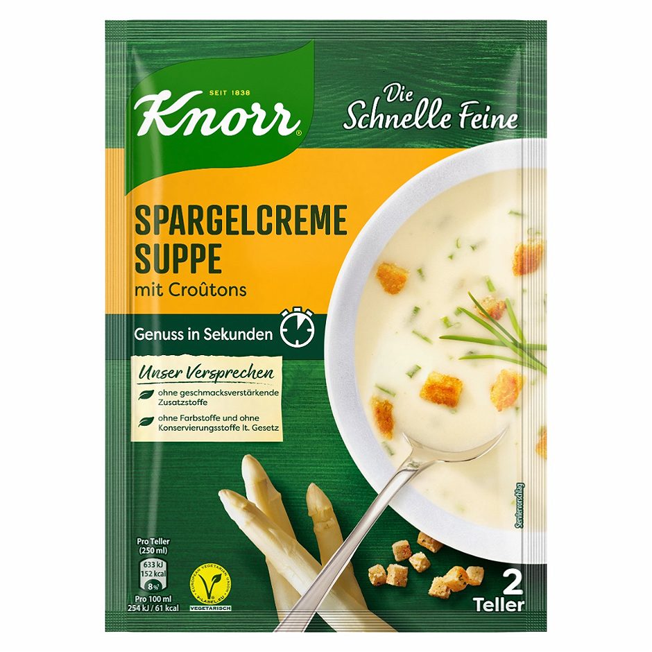 Knorr Die Schnelle Feine Spargelcreme Suppe mit Croûtons 2 Teller