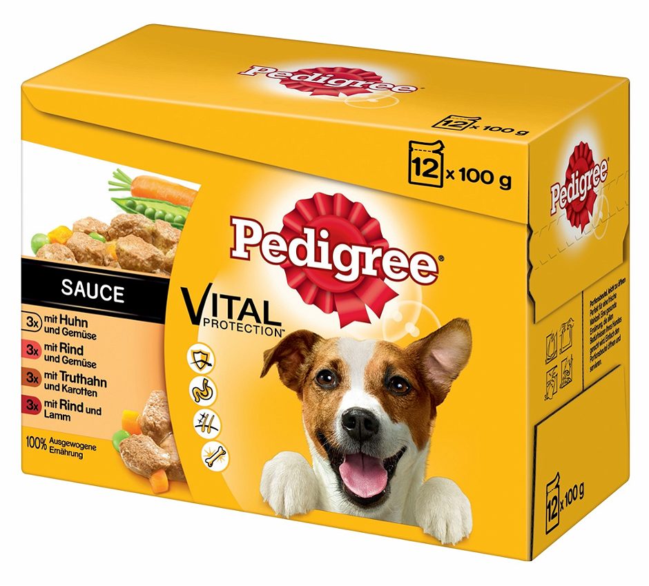 Pedigree Hundefutter Huhn, Rind & Lamm in Sauce 12x100g 1,2 KG