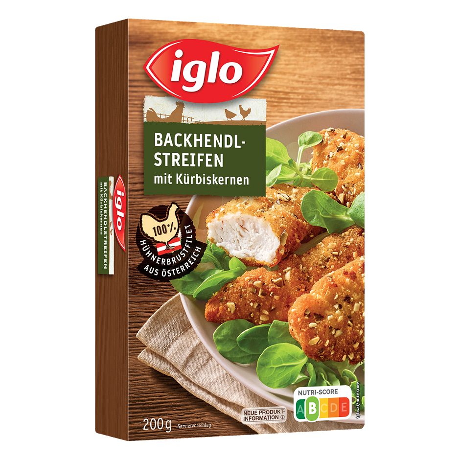 Iglo Backhendl-Streifen mit gehackten Kürbiskernen 200 G
