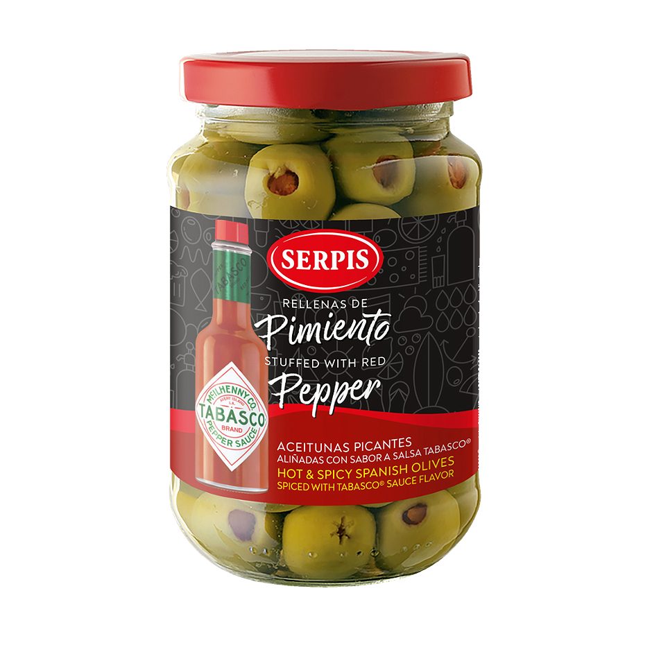 Serpis Oliven gefüllt mit Paprika Tabasco 340 G