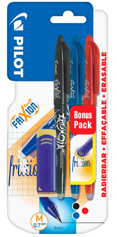 Pilot Frixion Tintenroller schwarz/rot/blau 0,7mm, 3 Stück