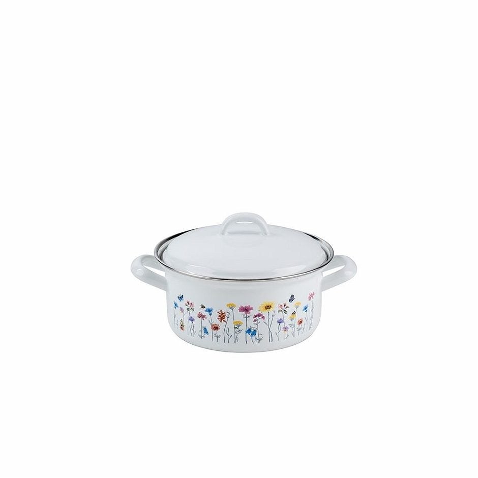 Riess Email Kasserolle Flora mit Deckel 18 cm