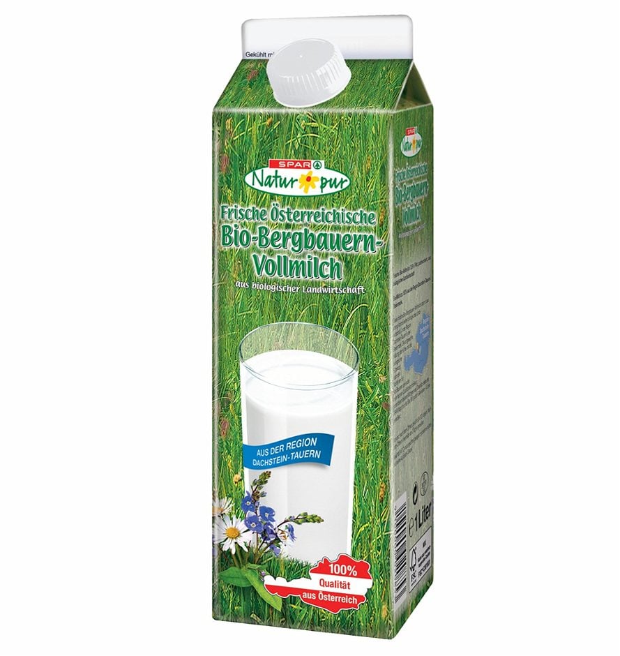 SPAR Natur*pur Bio-Bergbauern Vollmilch 3,5% Fett 1 L EINWEG ohne Pfand
