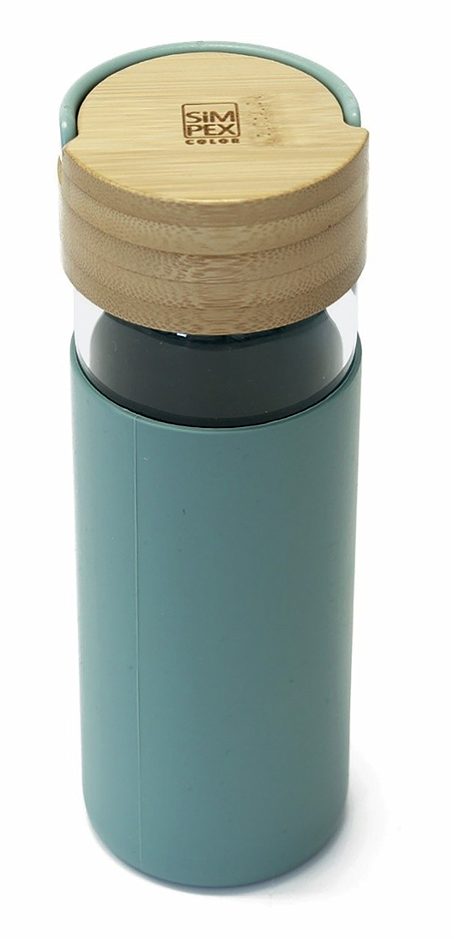 SIMPEX COLOR Glasflasche mit Bambusdeckel 0,48l mint