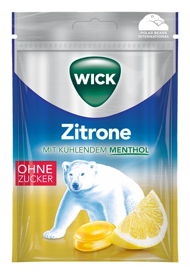 Wick Hustenbonbons ohne Zucker Zitrone & natürliches Menthol 72 G