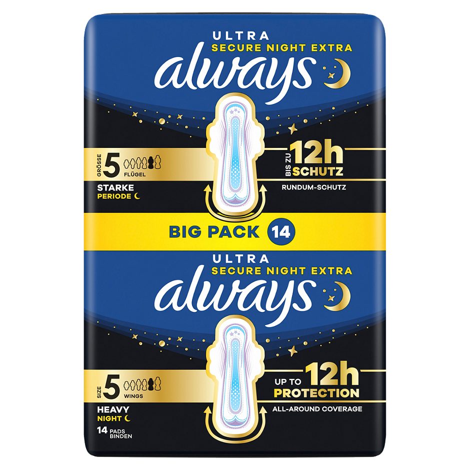Always Ultra Secure Night Extra Binden mit Flügeln / Gr. 5 14 Stück