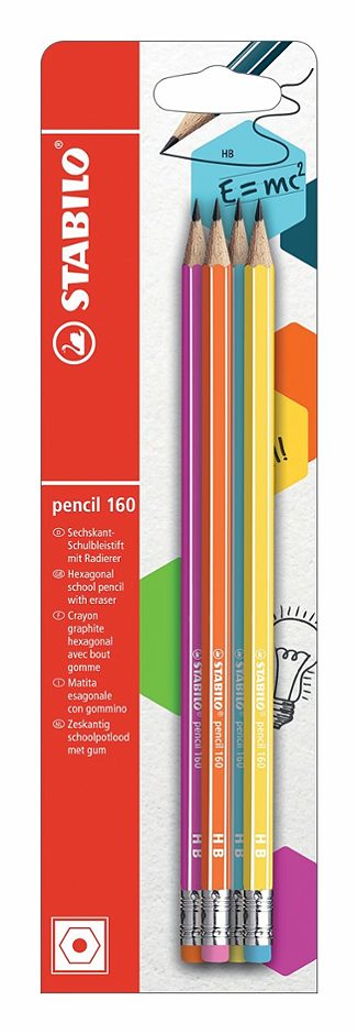 STABILO Bleistift mit Radierer pencil 160 HB 4 Stück
