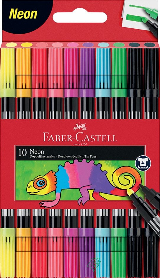 Faber Castell Fasermaler doppelt 8 Neonfarben, 2 Konturenstifte