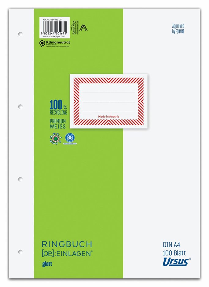 Ursus OE Ringbucheinlagen A4 glatt 100 Blatt