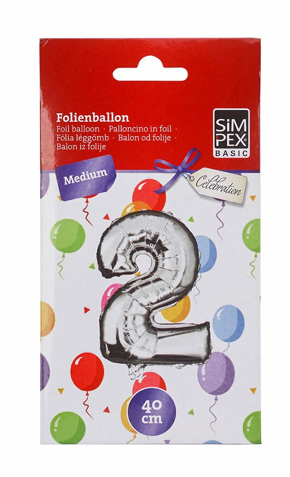 SIMPEX BASIC Celebration Folienballon "2" silber 40 cm