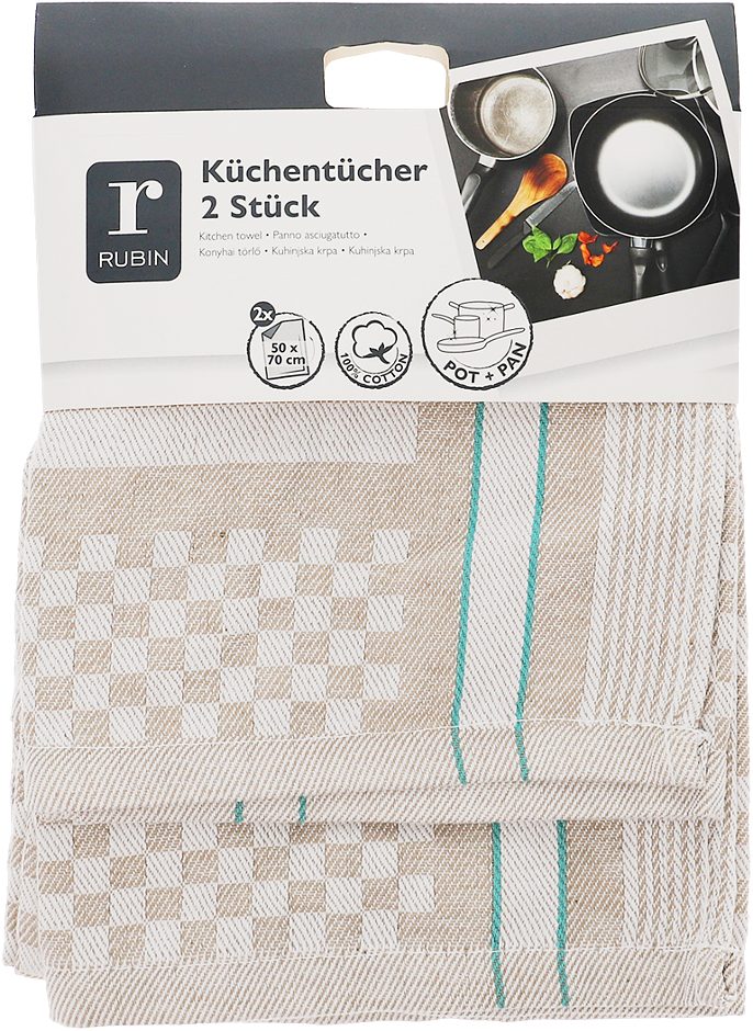 RUBIN Küchentuch 2er Set beige karo 50x70cm