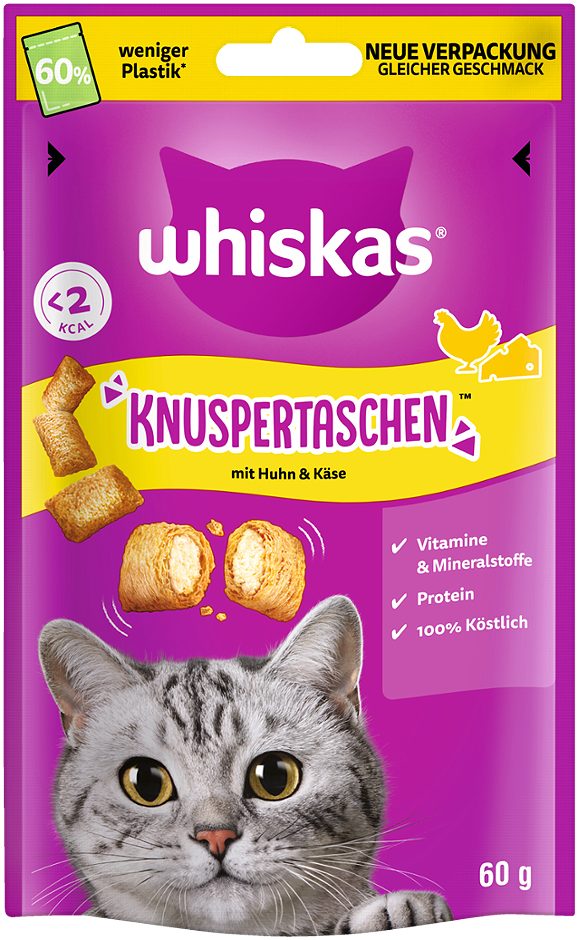 Whiskas Katzensnack Knuspertaschen mit Huhn & Käse 60 G