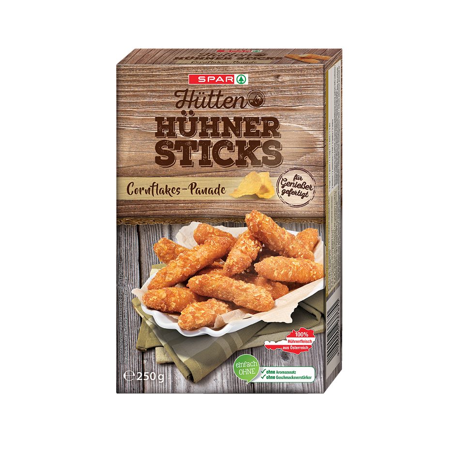 SPAR Hütten Hühner Sticks Cornflakes-Panade 250 G
