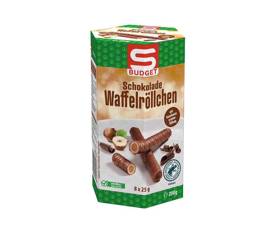 S-BUDGET Schokolade Waffelröllchen mit Haselnusscremefüllung 8 x 25g 200 G