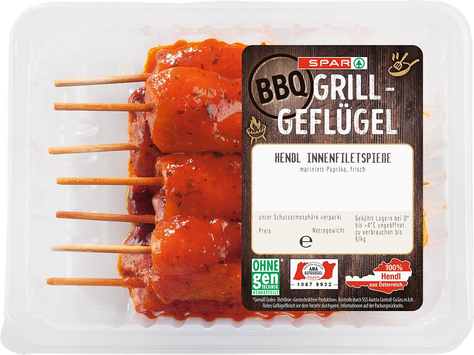 SPAR BBQ Hendl Innenfiletspieße gewürzt 300 G