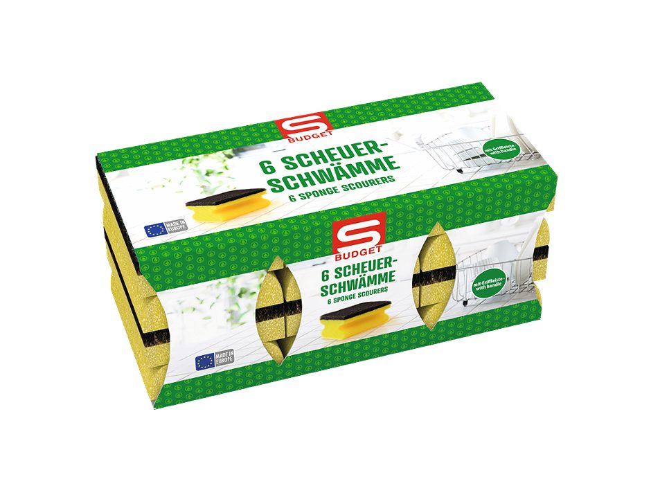 S-BUDGET Scheuerschwamm mit Griff 6 Stk