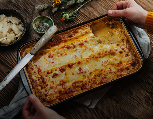 Cremige Süßkartoffel-Kohlrabi-Lasagne