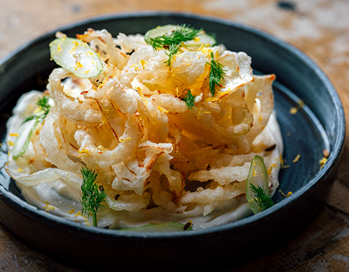 Fenchel im Tempurateig mit Zitronenmayo
